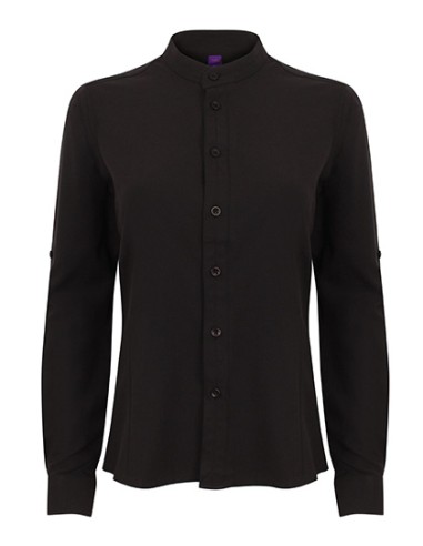 H-H593-Ladies Mandarin Shirt Roll Tab Sleeve